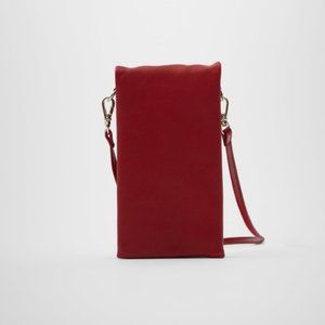 NEW Rare Zara Red Leather crossbody Wallet NWT
